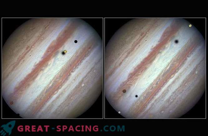 Hubble hizo una imagen sorprendente del tránsito de tres satélites de Júpiter